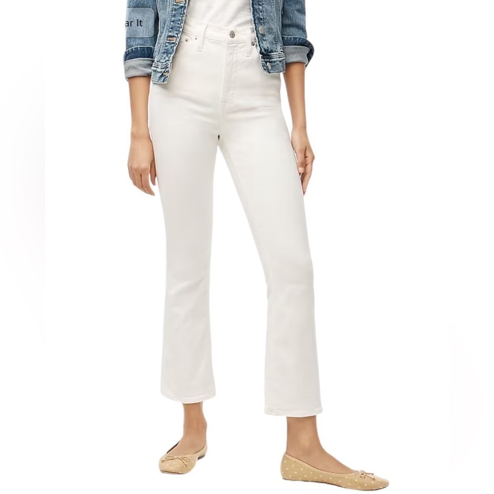NEW J. CREW Factory High-Rise Flare Crop White Jean Signature Stretch Size T29